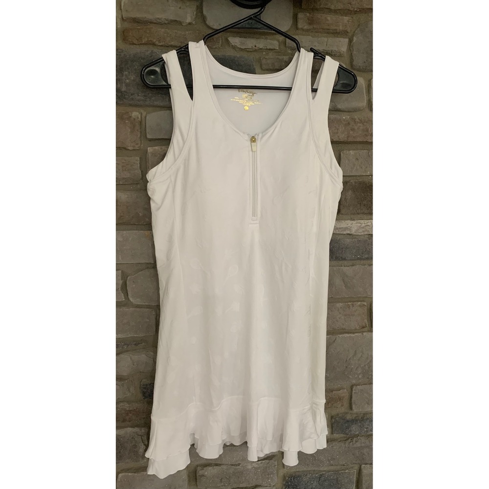 Lilly Pulitzer Luxletic Delphine White Tennis Prep Dress Jacquard Ruffle  L